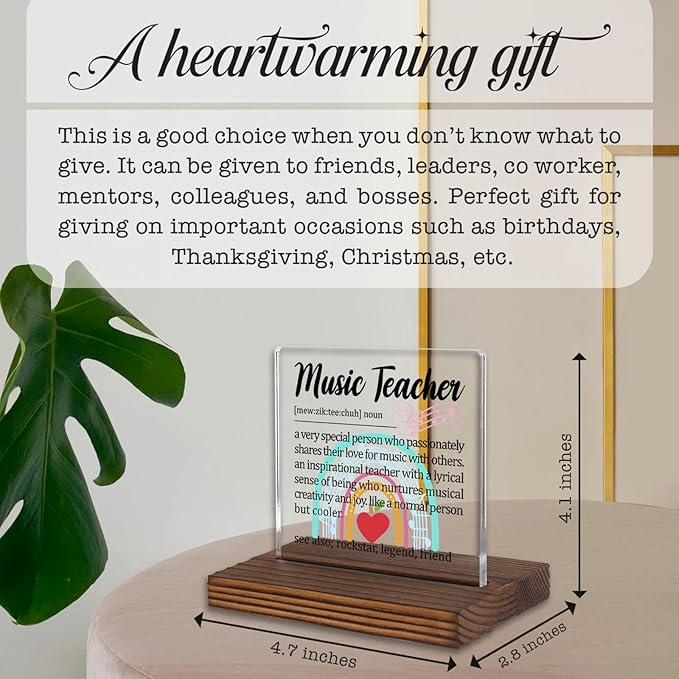 Music Teacher Gift Desk Sign, Inspirational Thank You Plaque for Band Choir Instructors, Music Educator Appreciation Decor for Classroom Office PA069
