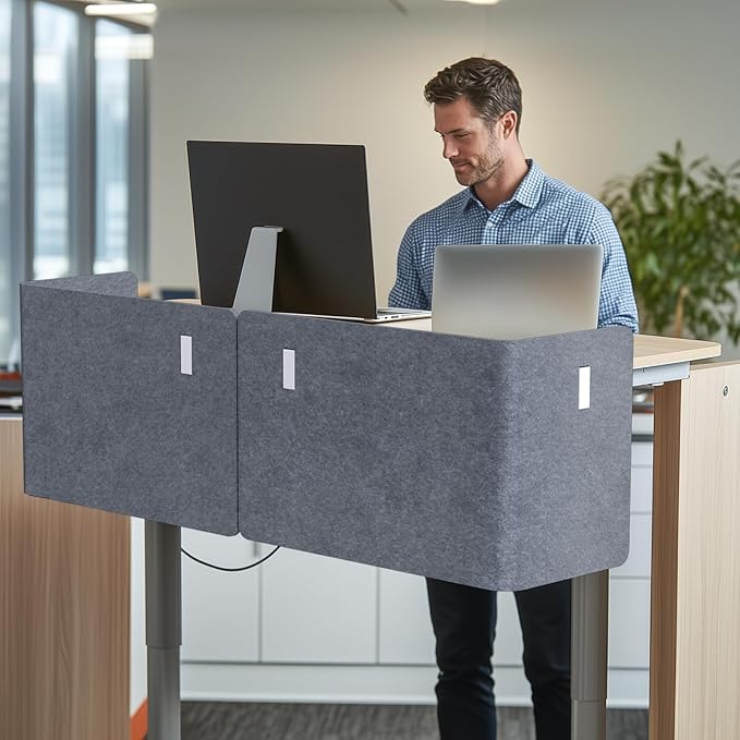ERGO COLLECT Desk Privacy Panel,2PCS L-Shaped Clamp-On Office Desk Divider,2-in-1 Adjustable Acoustic Desktop Partition Or Under Desk Modesty Screen,for Office,Home,Felt (Grey, 39.4" x 15.7")