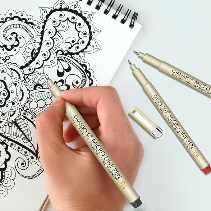 CHARSOCO 01 Micro Pen, Waterproof Archival Ink, 0.25mm Fineliner Ink Pens for Artist Illustration, Sketching, Anime, Manga, Technical Drawing and Scrapbooking, Fine Point Pen with 24 Colors