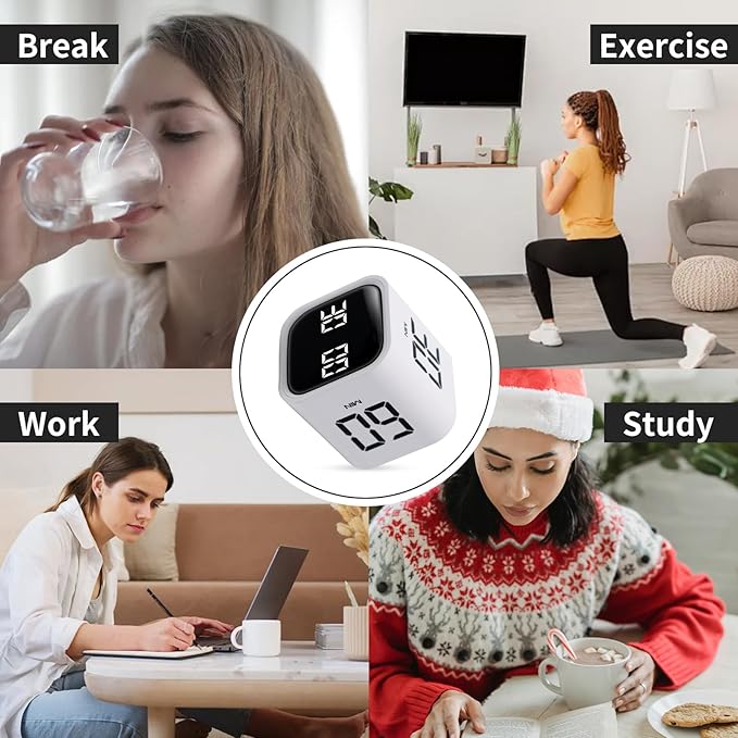 Productivity Timer Flip Gravity Sensor Cube Timer Countdown & Countup,Mute & Vibrate & Sound，5/10/30/60min & Custom Timing, Perfect for ADHD,Work,Learning,Kitchen Cooking (2 White)