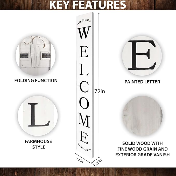 Tall Outdoor Welcome Sign for Front Door, 6ft White Welcome Sign,Rustic Tall Welcome Sign for Front Porch Decor, Modern Farmhouse Welcome Porch Sign Wood Vertical Decor, Fall Porch Decor for The Home
