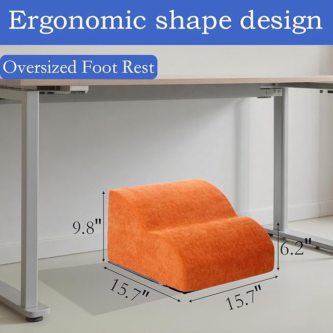 OpyTikar Foot Rest for Under Desk at Work.Multifunctional 3-Tier Foot Stool,with Washable Footrest.for Under Desk,Office Chair Gaming Chair & Sofa,Leg Elevation Pillow,Supports Posture (Orange)