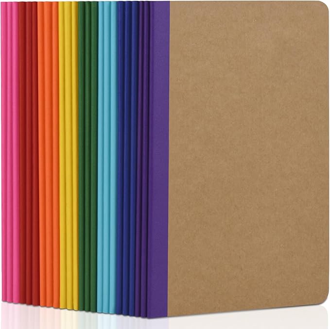 ZCZN Composition Notebooks Bulk, A5 Kraft Cover Lined Journals with Rainbow Spines for School, Business, Work and Daliy Use (24, 8 colors)