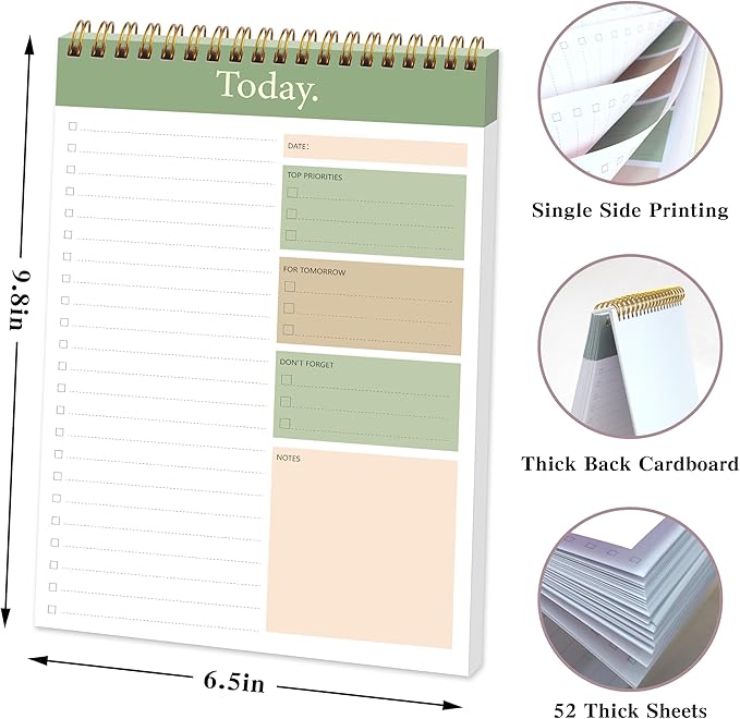 To Do List Notepad - Daily Planner Notepad Undated 52 Sheets Tear Off, 6.5" x 9.8" Checklist Productivity Organizer with Hourly Schedule for Tasks (Dark green)
