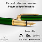 Ellington Pens Luxury Fountain Pen Set - Smooth Medium Nib - Includes 3 Ink Cartridges, Refillable Ink Converter, Box - Fountain Pens For Writing, Calligraphy, Journaling, Sketching (Emerald Enigma)