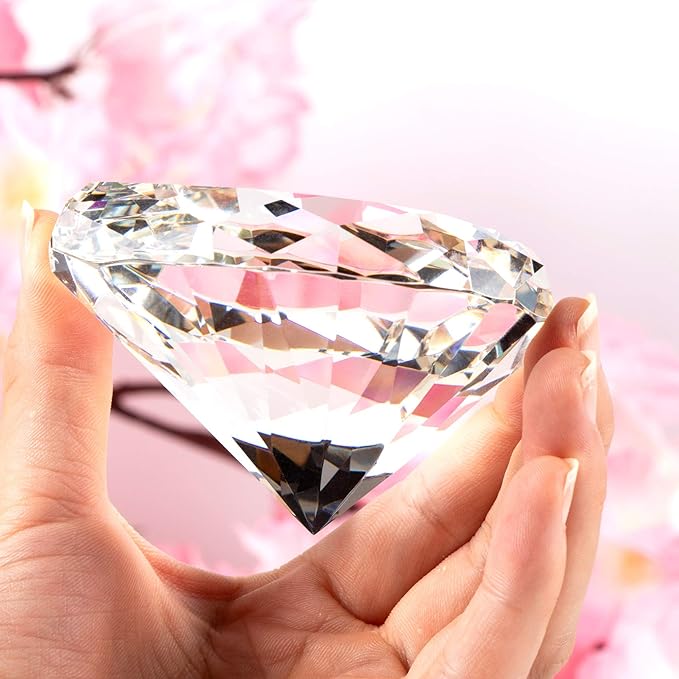 Clear Crystal Diamonds Paper Weights with Gift Box, 80mm Heart Shape Real Crystal Diamond Glass Gems Paperweight, Big Diamonds Birthday Anniversary Women Her Valentine's Day Gift