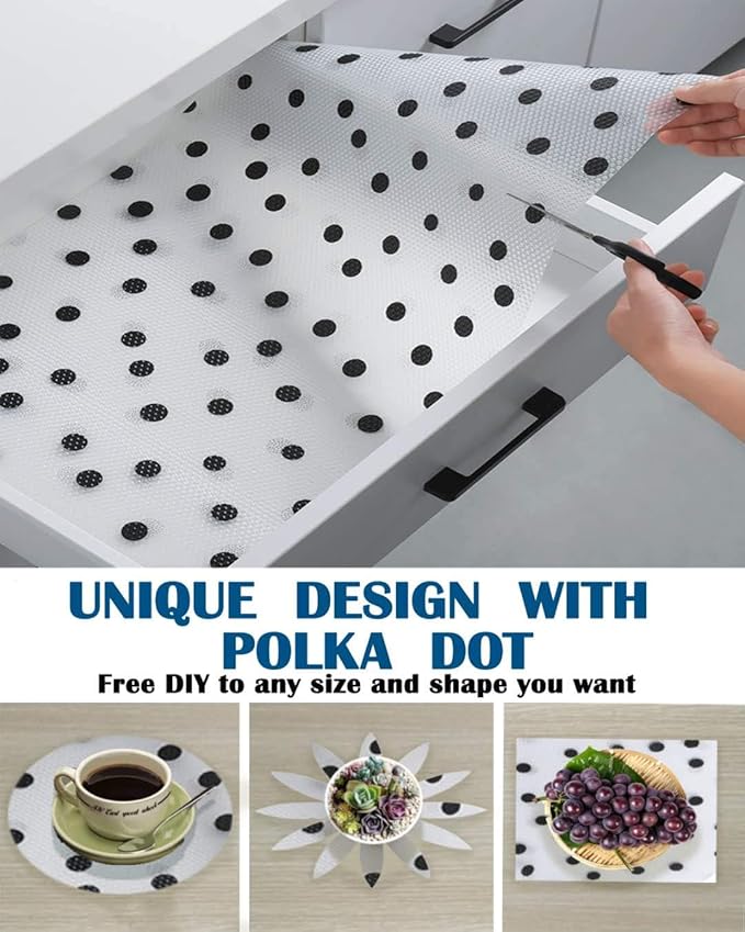 Polka Dot Shelf Liner for Kitchen Cabinets Non-Adhesive Drawer Liner Non-Slip Refrigerator Liner Waterproof Fridge Pad Cupboard Mat