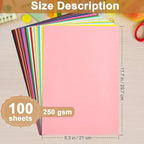 Silunkia 100 Sheets 20 Assorted Colors Cardstock Scrapbooking Paper, 92lb Heavyweight Card Stock A4 Colored Paper for Birthday Decorations, Cards Making, Greeting Cards, Wedding Invitations