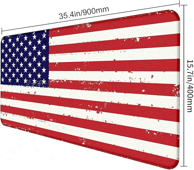 Large Gaming Mouse Pad with American Flag, XXL Laptop Mouse and Keyboard Pad, 35.4 x 15.7-Inch Office Desk Decoration