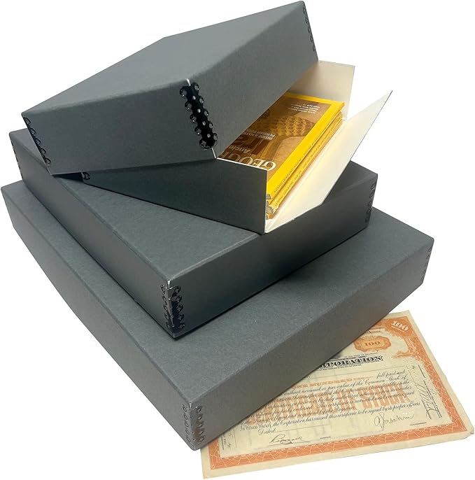 Lineco Museum Archival Storage Box, 11.75x18.25x3 in. Drop Front Design. Acid-Free with Metal Edge. Organize Photos, Pictures, Prints, Documents, Crafts, DIY. Gray, 2 Pack