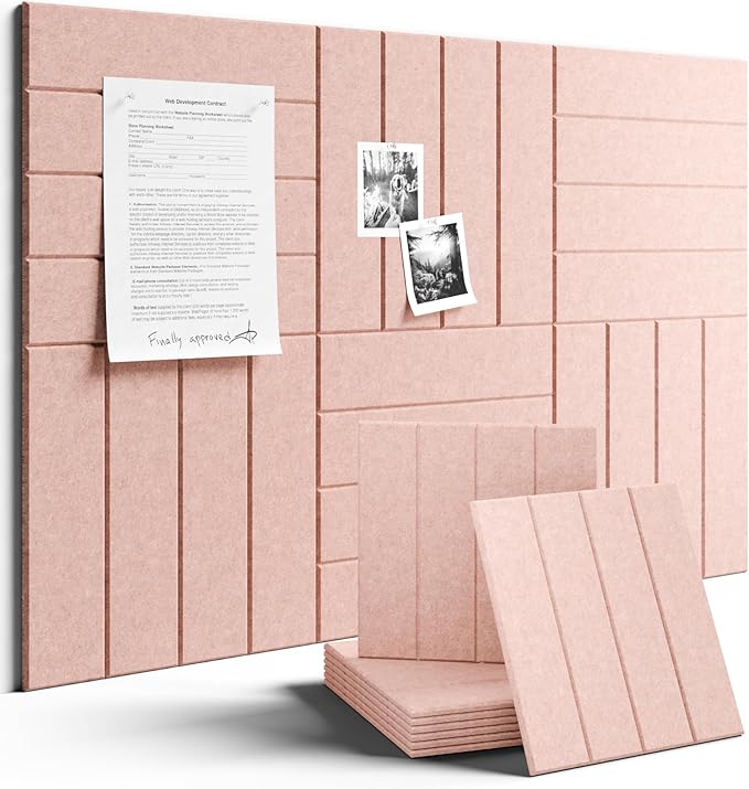 Fluxynara Felt Bulletin Board Tiles Large 36" x 24" Cork Board Alternative-6 Pack with 40 Adhesive Tabs, Thick Slat Wall Panels for Office Decor, Push Pin Board Wall Organizer Alternative - Pink