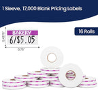 Perco Purple Reverse Print on White Bakery Labels to fit Monarch 1110 Price Gun - 16 Rolls, 17,000 Labels with Ink Roll Included