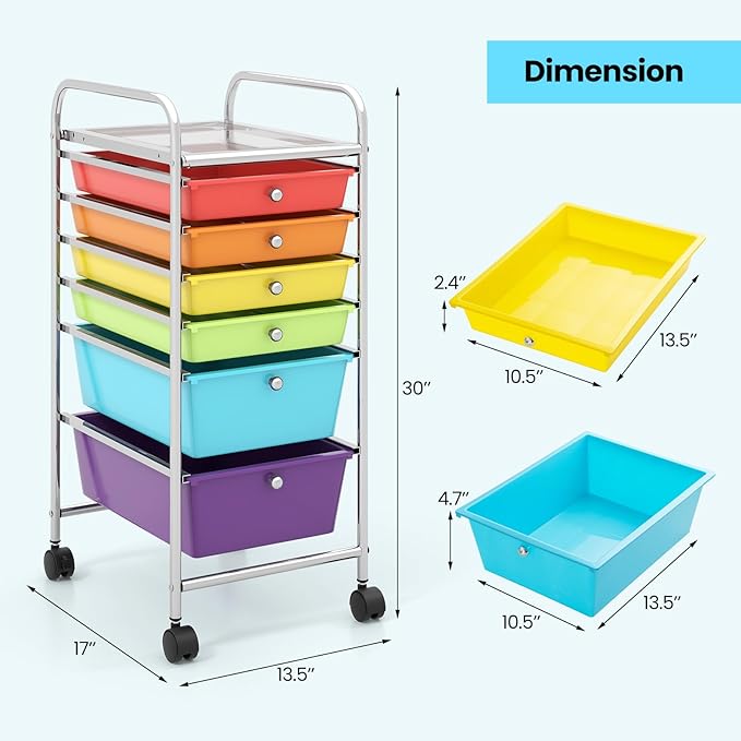Giantex 6 Storage Drawer Cart Rolling Organizer Cart for Tools Scrapbook Paper Home Office School Multipurpose Mobile Utility Cart (Tomato, Orange, Light Green, Turquoise, Purple)