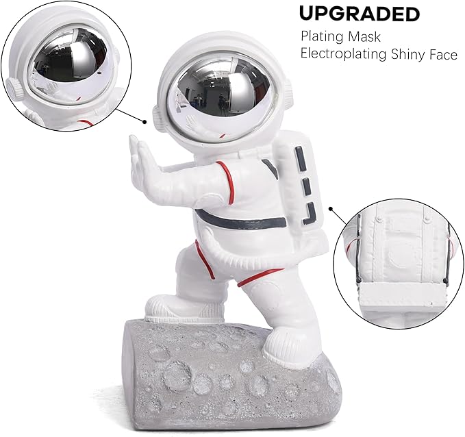 Kakizzy Space Theme Bookends - Astronaut Kids Book Stoppers, Heavy Duty Resin Bookends for Shelves (D-Silver Color)