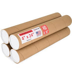 Paclord 4" x 24" Heavy-Duty Reinforced Cardboard Mailing Tube, Pack of 4 Tubes with 8 Caps – Secure USPS Approved – Great for Shipping and Storing of Prints, Artwork, Posters or Documents