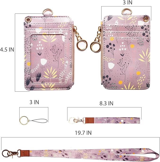 bolimoss Wallet Lanyard for id Badges,lanyards for id Badges for Women, Fashion Badge Holder with Zipper（Purple Gray）