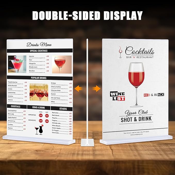 xydstay 6pack Acrylic Sign Holder 5 X 7, Vertical T Shape Clear Plastic Sign Holder, Double-Sided Menu Holder, Unbreakable Table Sign Holder for Restaurant, Office, School, Store and Home Use