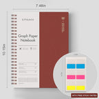 EMSHOI Graph Paper Spiral Notebook 7.48" x 10.15", 2 Pack 320 Pages B5 Large Graph Notebook with Sticky Notes, 100gsm Thick Grid Paper, Plastic Hardcover Journals for Writing Engineering Graphing