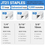 meite JT21 Staples, 1/4 Inch Galvanized Fine Wire Staples for Staple Gun - 5,000 Counts, 7/16" Crown JT21 Staple Refill, Ideal for Upholstery, Crafts, Furniture