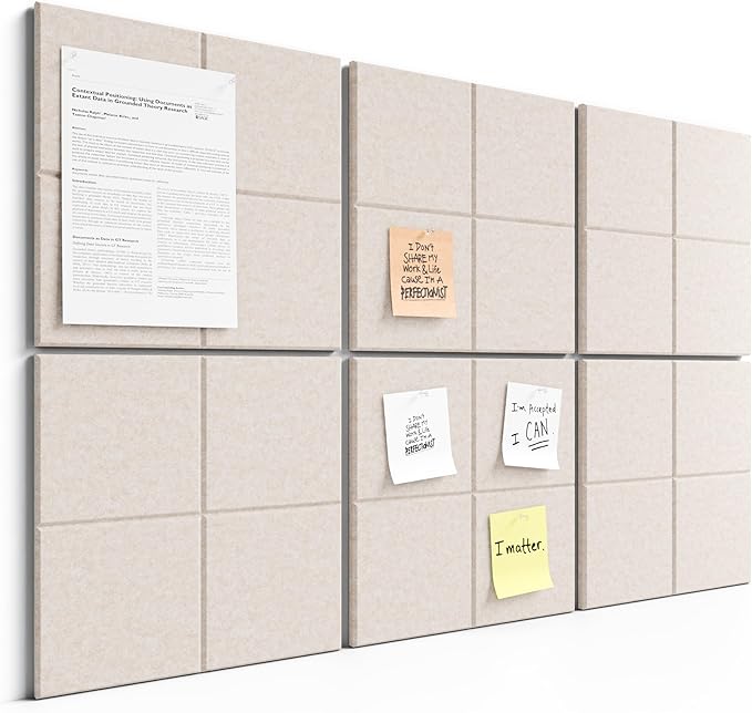 Bumusty Large Cork Board Alternative-36 x24 Felt Bulletin Board Tiles, with 30 Pushpins, 40 Adhesive Tabs, 6-Pack Slat Wall Paneling, Cork Boards for Office Push Pin Board Felt Board-Oatmeal