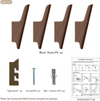 FCOWK Wood Wall Hooks 4 Pack Coat Hooks Wall Mount Walnut Wooden Hooks for Hanging Hat, Bag, Backpack, Rustic Coat Hooks for Wall, Wood Towel Hooks for Bathrooms and Entryway Hooks (Walnut, Dark)