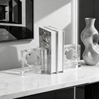 Kitcom Handmade Crystal Bookends Square, 1 Pair of Decorative Tabletop Bookends for Office, Home, Desk