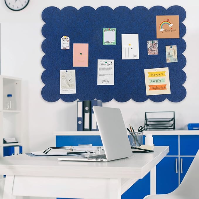 Mooliwe Scalloped Felt Bulletin Board 72 x 48 Inches Foldable Dark Blue Pin Cork Board Alternative for Wall, 6' x 4' Trifold Picture Vision Self Adhesive Bulletin Decorative