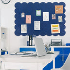 Mooliwe Scalloped Felt Bulletin Board 72 x 48 Inches Foldable Dark Blue Pin Cork Board Alternative for Wall, 6' x 4' Trifold Picture Vision Self Adhesive Bulletin Decorative