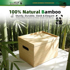 BAMOTTO Lidded Bamboo Storage Bins & Box/Cube/Basket, Home Kitchen and Office Storage Boxes with Handles & Stackable for Organizer Tableware, Clothing, Toys, Office Shelf Books, 10.2”x7.3”x6.5”