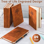 Qeeenar 24 Pack Leather Notebook Journals Bulk 5.7" x 8.3" Harder Cover A5 Journals for Writing Men Women Leather Travel Notebooks Daily Gifts for Office School (Brown)