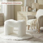 ZYKZYK Modern Vanity Stool Ottoman, Backless Faux Fur Small Footstool for Makeup Room, Living Room, Bedroom, Entryway Portable and Comfortable Seating (Single Piece) White