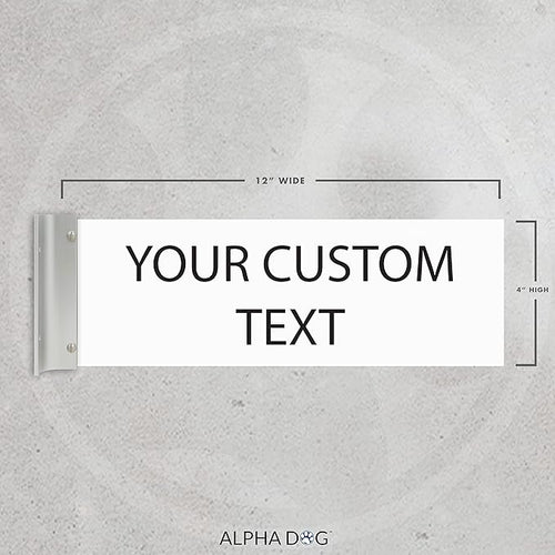 ALPHA DOG SIGNS Custom Projecting Hallway Nameplate, 4"x12" Double-Sided Business Sign, Personalized 2-Line Text, Indoor Outdoor, Easy Install, Durable, Made in USA (White)