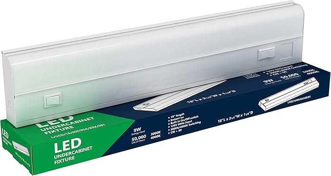 18 inch Hardwired Under Cabinet Lights, 2 Color Settings - 3000K (Soft White) and 4000K (Cool White), Under Cabinet Lighting, Dimmable Under Counter Lights, Under-Counter Light Fixtures