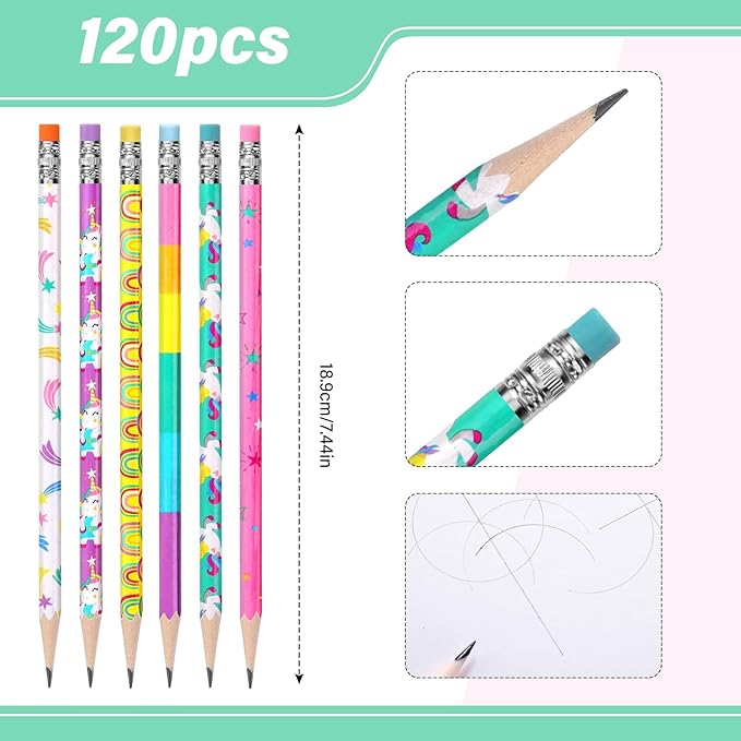 TecUnite 120 Pcs Scented HB Pencils with Unicorn Elements Unsharpened Graphite Colored Pencils with Erasers for Party Favors Wood HB Pencil for Adults Gifts Exams Office Sketching