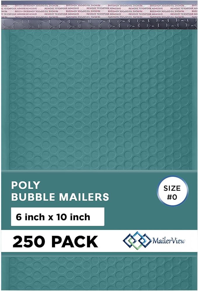 Green Small Poly Bubble Mailers 6x10 inch #0 | Self Seal Padded Envelopes | Cushioned Bubble Mailer | Usable Size 6x9 | WaterProof | Lightweight mailing Shipping Bags | 250 Pack Bulk