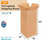 Tall Moving & Shipping Boxes 12x12x24 inches (10-Pack) - Extra Strength 200 lb vs Regular - Corrugated Durable Moving Boxes - Box for Packaging - Packing Box for Shipping by IDL Packaging
