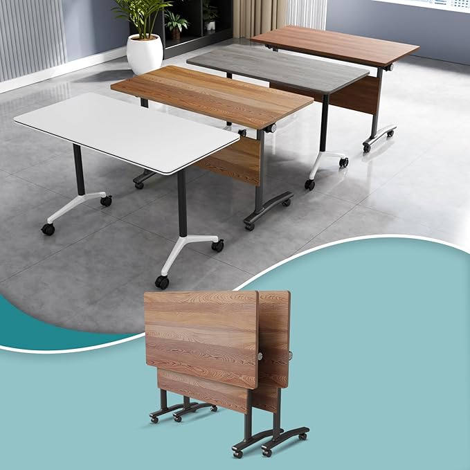 Conference Table Flip Top Mobile Conference Room Tables,Folding Conference Table with Wheels,Large Meeting Training Seminar Table Saving Space for Office Classroom(2B,70.8'')