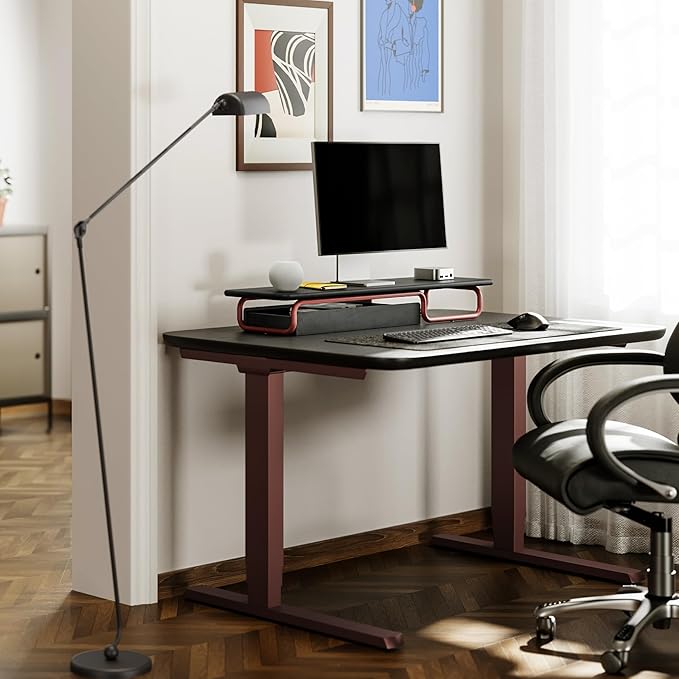 Fenge Dual Monitor Riser, 37 Inch Monitor Stand for Desk, Solid Wood Desk Shelf with Large Drawer Organizer, No Assembly Computer Stand for PC, Laptop, Printer, TV