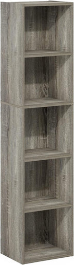 Furinno PASIR Book Shelf, 5-Tier Modern Bookshelf, Open Shelves Bookcase 9 x 12 x 52, for Living Room, Bedroom, Home Office, French Oak
