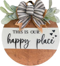 Wood front door sign Wood sign Home decor Welcome sign Sign for front door House warming gift Wedding gift (Happy place-DS001(A6) S003, 22" Width)