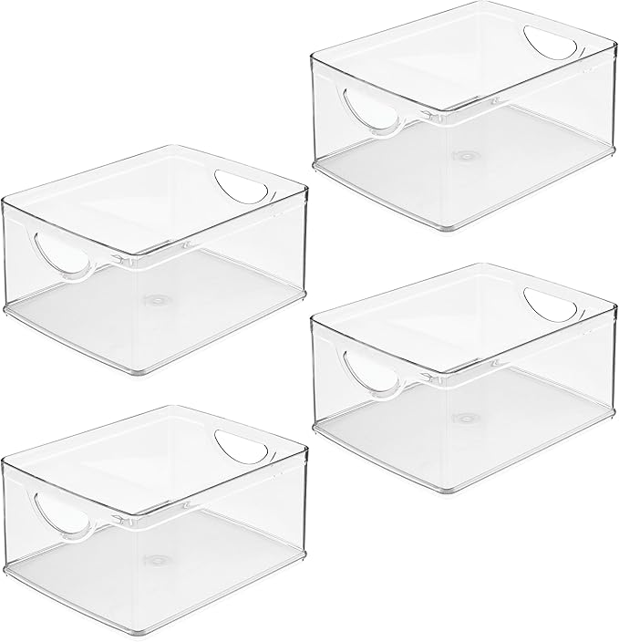 iDesign Pantry Storage Bins with Handles for Cabinets or Fridge - Set of 4 - Clear - Made in USA