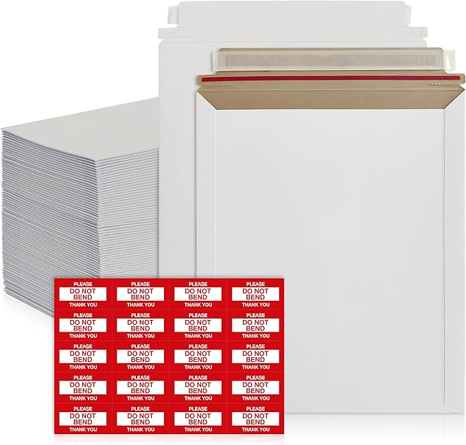 340 Pack 9x12 Inches Rigid Mailers – Self Adhesive White Cardboard Mailers – Mailing Supplies for Documents, Photos, CDs, Magazines, and Literature