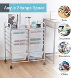 LDAILY 12 Drawer Rolling Storage Cart, Craft Cart Organizer on Wheels w/Metal Frame, Large Capacity & Smooth Drawer, Rolling Cart w/Drawers for Classroom, Office