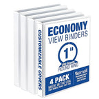 Samsill 1 Inch 3 Ring Binders, Made in USA, Economy Round Ring, Clear View Cover, 200 Sheet Capacity - for School, Home, Office - White, 4 Pack