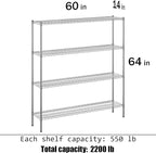 Regal Altair 14" Deep x 60" Wide x 64" Height Wire Shelving Kit | 4-Tier | NSF Commercial Storage Rack Unit