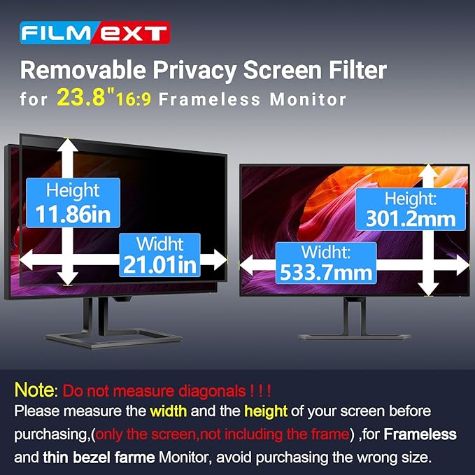FILMEXT 2 Pack 23.8 inch Computer Privacy Screen Filter, Removable Computer Privacy Shield 23.8" for 16:9 All-in-One Desktop/Frameless Monitor,Computer Bubble Free Anti-Spy Blue Light Filter