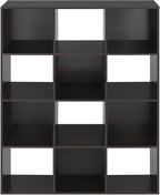 Whitmor 12 Cube Bookcase, 4 Tier Stackable MDF Bookself, Open Storage Display Organizer, Storage Cabinet for Living Room, Bedroom, Home, Office, 35.1" L x 11.7" W x 47.5" H, Espresso