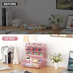 Marbrasse Larger Mesh Desk Organizer with Drawer, Multi-Functional Pen Pencil Holder, Easy Assembly, Desk Organizers and Accessories for Office Art Supplies (Pink)