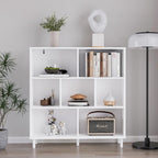 Chyanmoo Wood Cube Storage Organizer White Bookshelf - 3-Tier Freestanding Storage Cabinet with Legs for Home Office, 7-Cubes Open Shelf