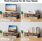 NestNeat Monitor Stand Riser, 24 Inch Computer Monitor Stand for Desk, 2-Tier Wood Desk Shelf Organizer with Storage, Desktop Stand for Laptop/Screen/PC/Printer, Ergonomic Home Office Monitor Stand
